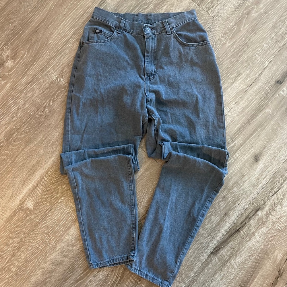 VTG Lee High Waisted Tapered Leg Mom Jeans Faded Black Grey Womens Size 12L